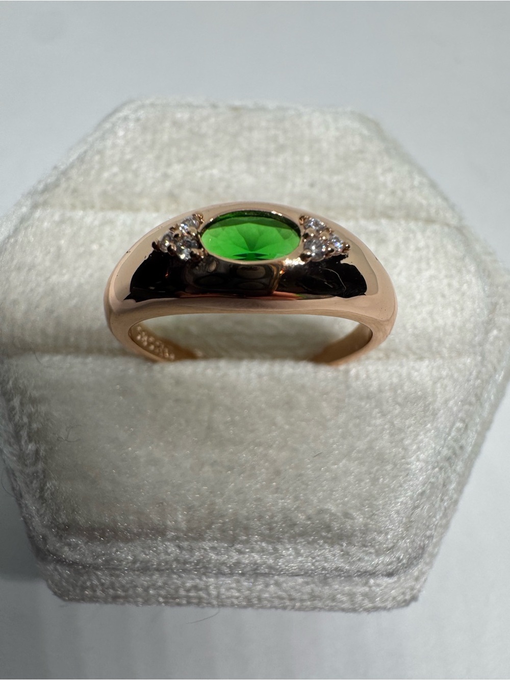 Vintage 14K 585 Rolled Gold Lab Created Green Quartz Ring Size 7